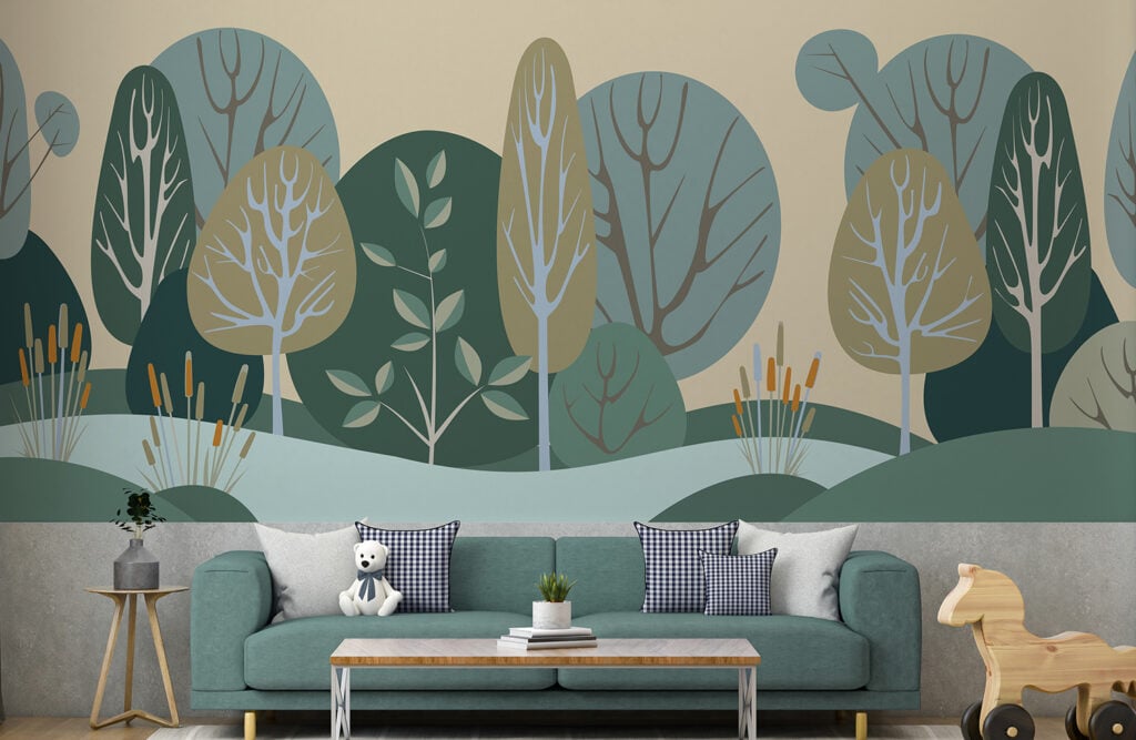 Abstract Green Tree Forest Wallpaper Mural