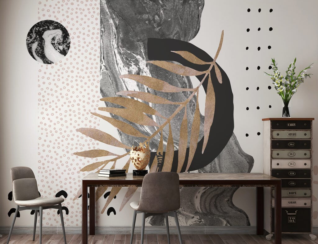 Abstract Leaves Dots Living Room Wallpaper Murals