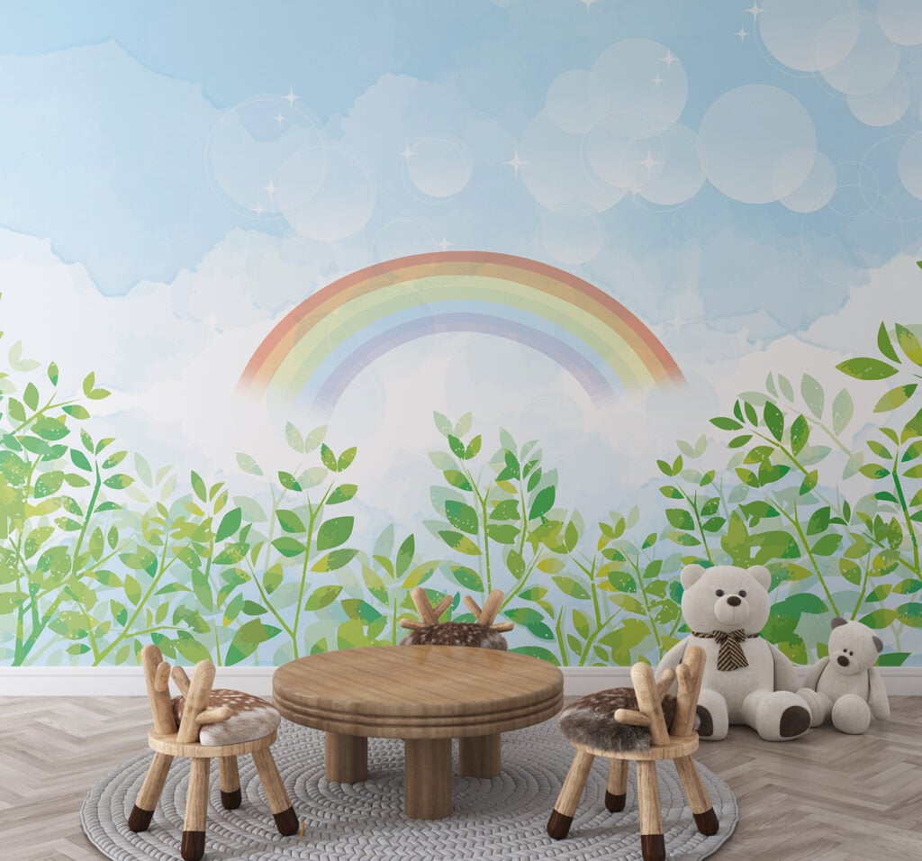 Blue & Green Watercolor Rainbow Kids Wall Mural