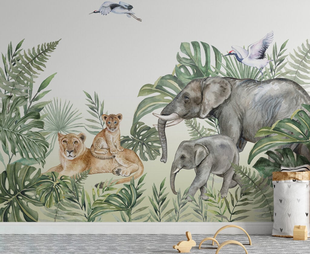 Watercolor Royal Jungle Safari Wallpaper Mural