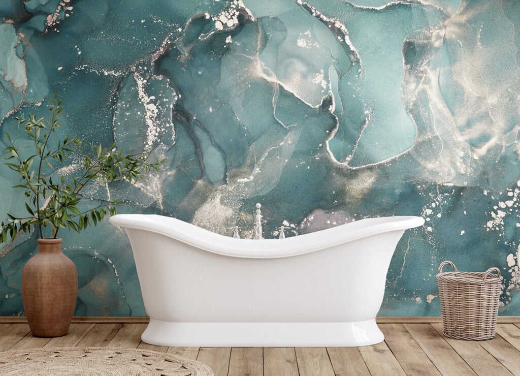 Teal Colored Marble Peel and Stick Wallpaper Mural