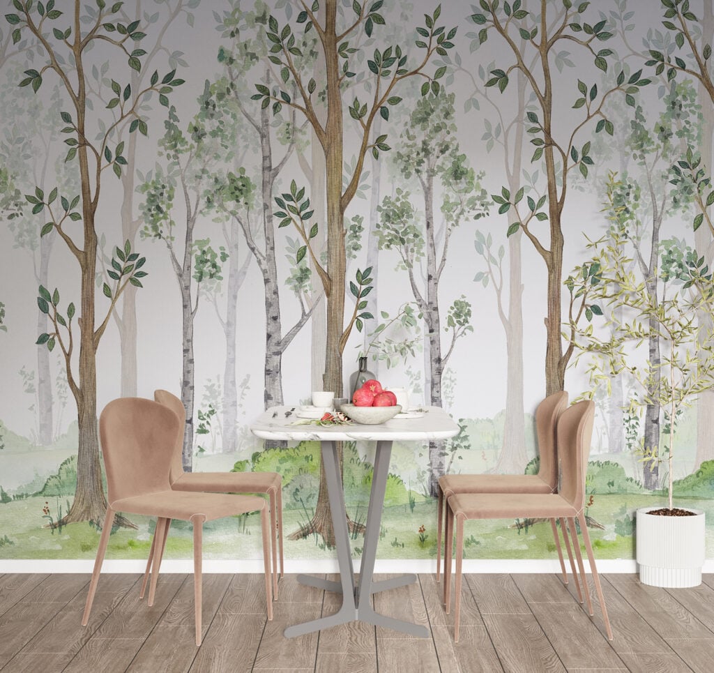 Watercolor Green Forest Wallpaper Mural
