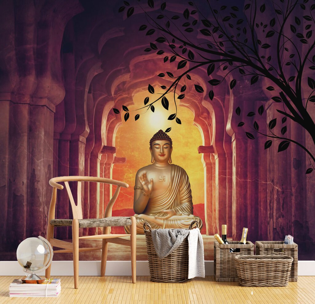 Ancient Temple Buddha Tree Wall Mural