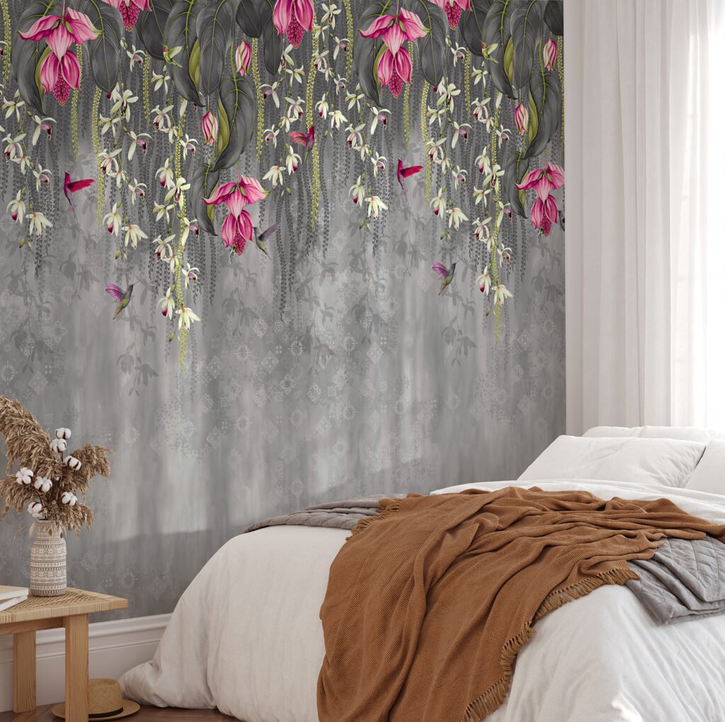 Floral Waterfall Bedroom Wallpaper Mural