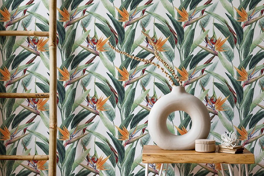 Wallpaper with Green Watercolour Leaf Patterns for Walls