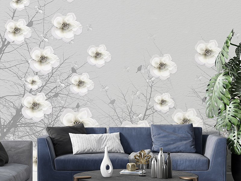 3D Flowers Gray Wallpaper