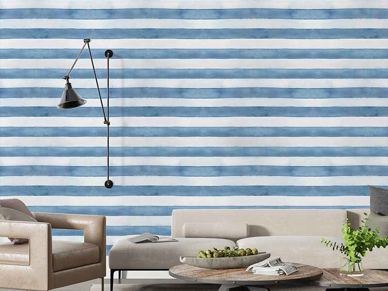 Watercolour Blue Stripes Wallpaper