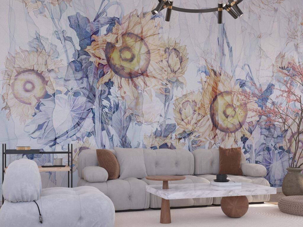 Artistic Sunflower Wall Mural
