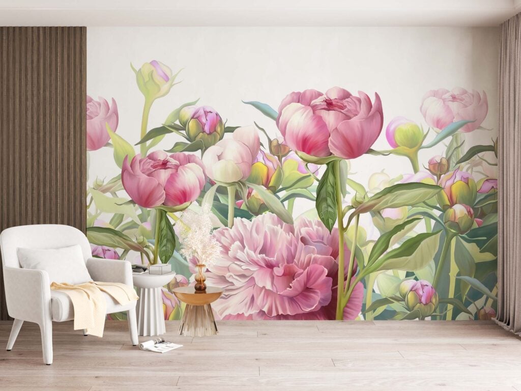 Dainty Peonies Wild Pink Flower Wallpaper Mural
